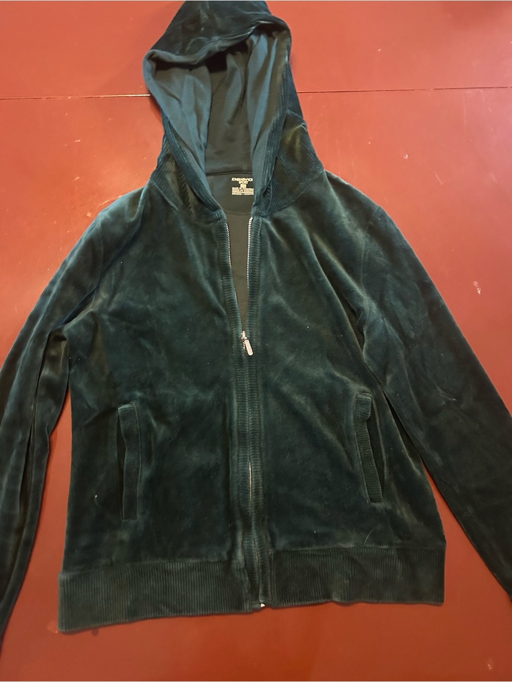Jones New York Dark Green Velour Zip Hoodie